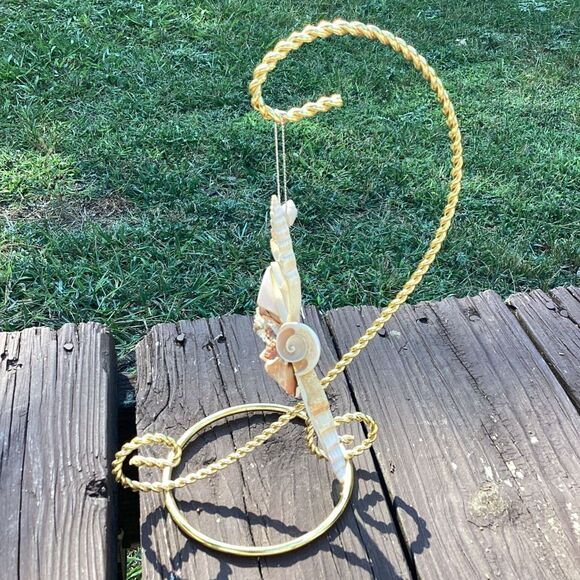 Handmade Seashell Butterfly Ornament with Gold Stand Coastal Nautical Decor - Picture 2 of 5